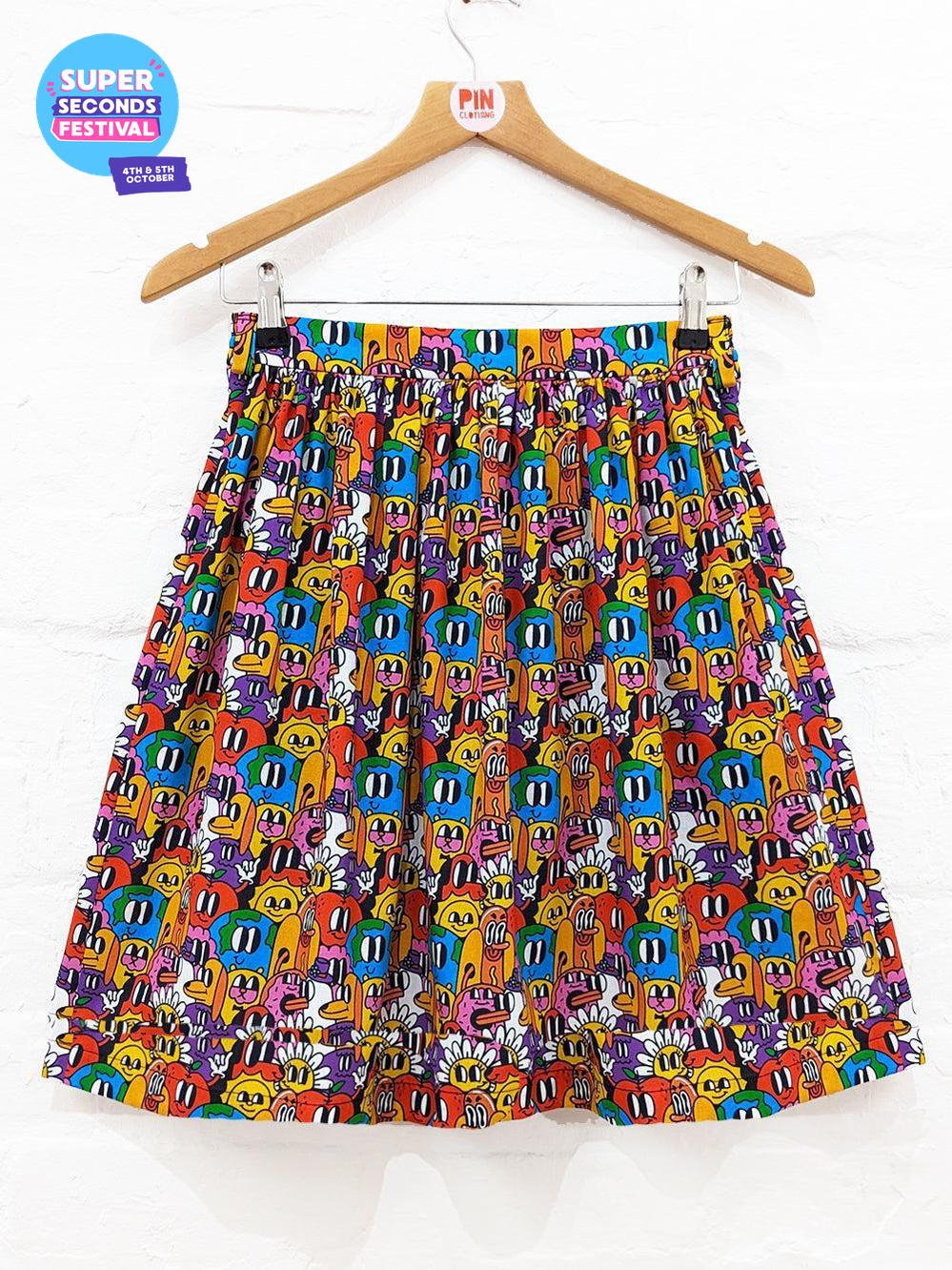 Cartoon Capers Print High Waisted Skirt SUPER SECONDS SALE (OS)-Pin Clothing-pinclothing.co.uk