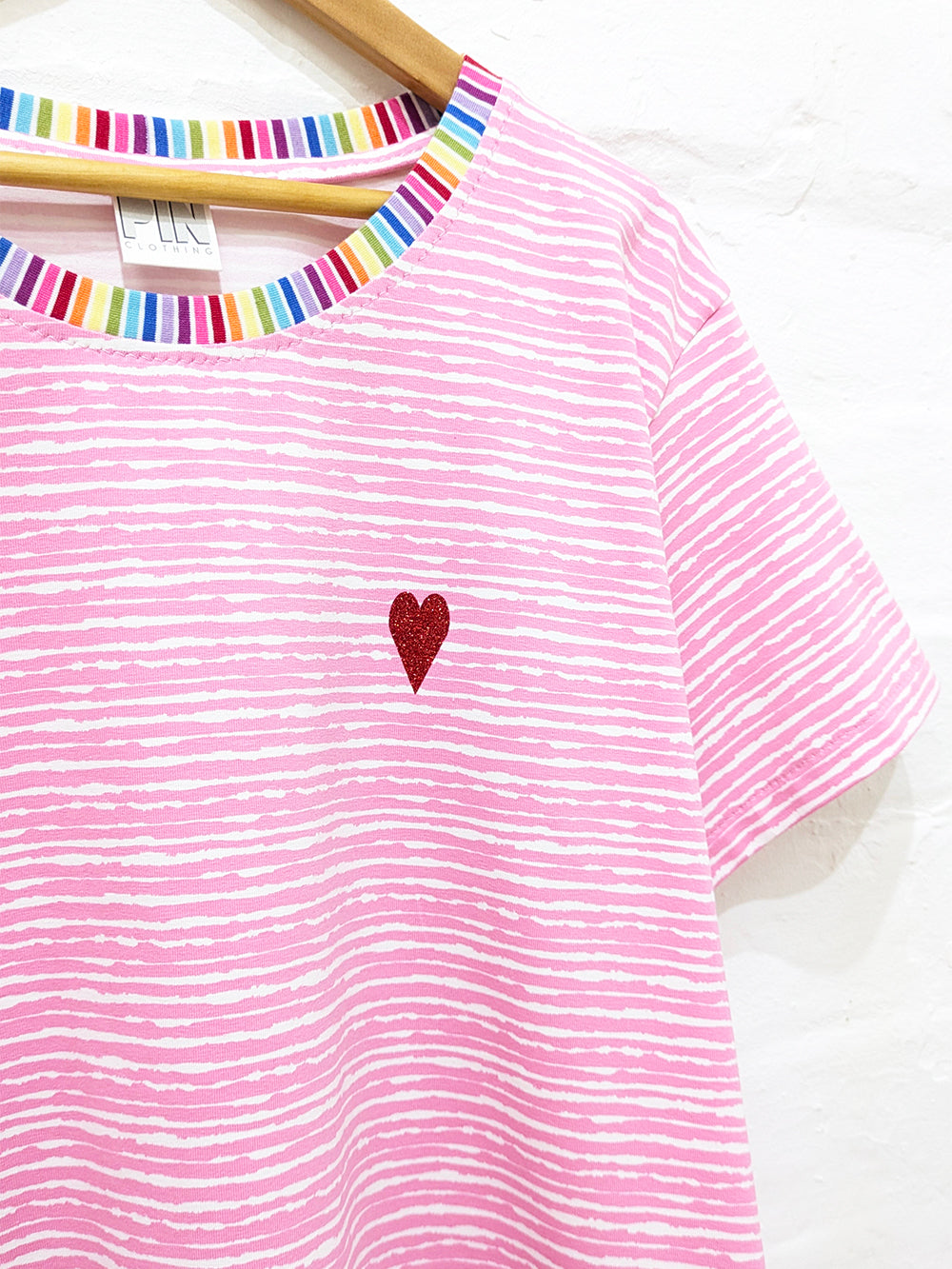 Pink Rainbow Heart Stripe Tee-Pin Clothing-pinclothing.co.uk
