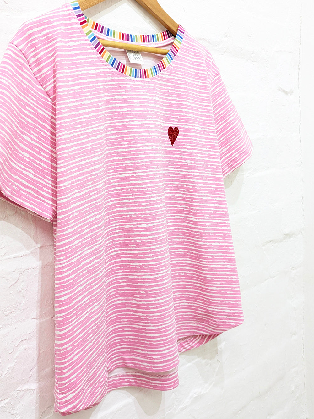 Pink Rainbow Heart Stripe Tee-Pin Clothing-pinclothing.co.uk