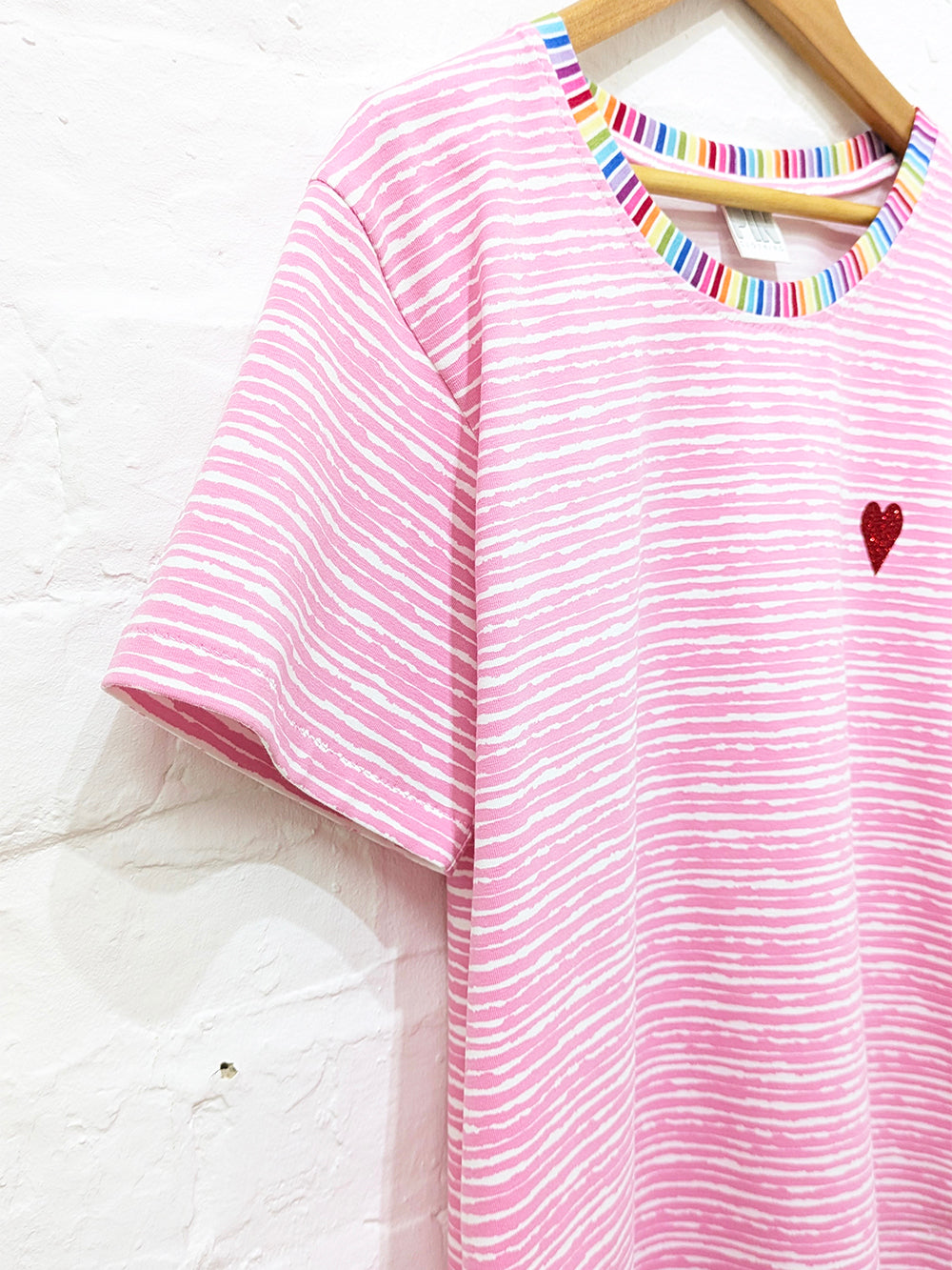 Pink Rainbow Heart Stripe Tee-Pin Clothing-pinclothing.co.uk