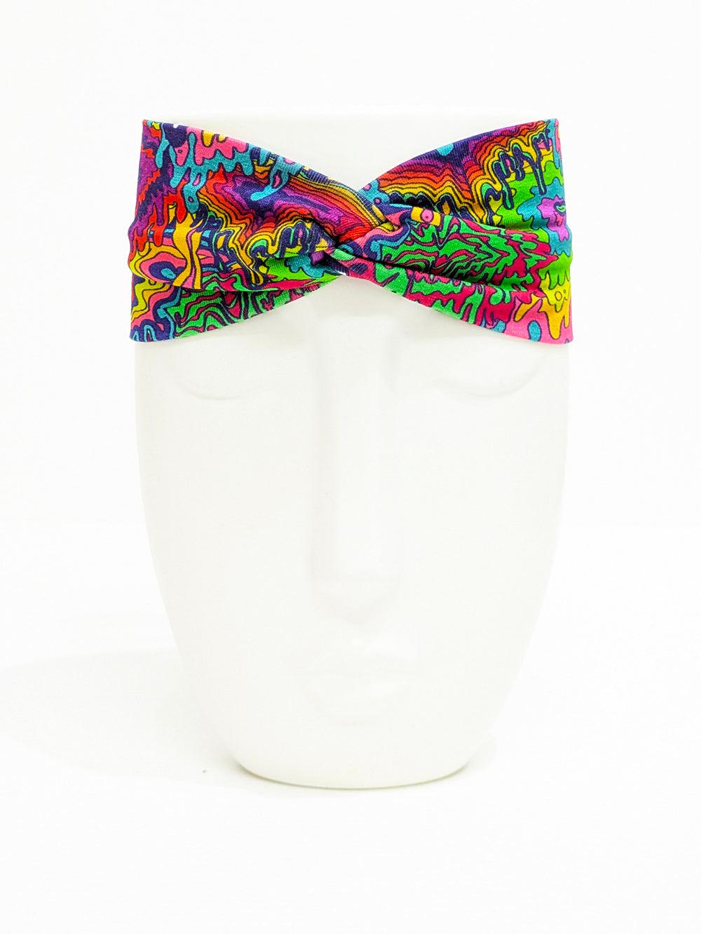 thumbnail image 2 of Women's Rainbow Stripe Bohemian Twist Bandana Headband - Elastic Wrap 2 of 3