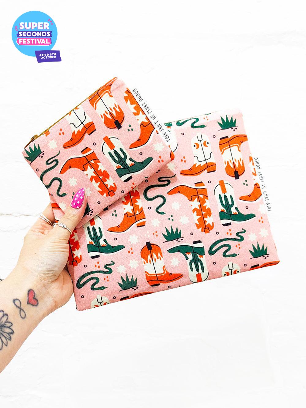 'Wild West' Zippered Pouch SUPER SECONDS SALE (OS)-Pin Clothing-pinclothing.co.uk