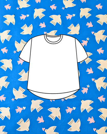 Daisy Bird Cotton Jersey Fabric Blue-pinclothing.co.uk-pinclothing.co.uk