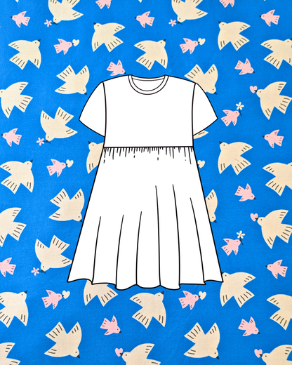Daisy Bird Cotton Jersey Fabric Blue-pinclothing.co.uk-pinclothing.co.uk