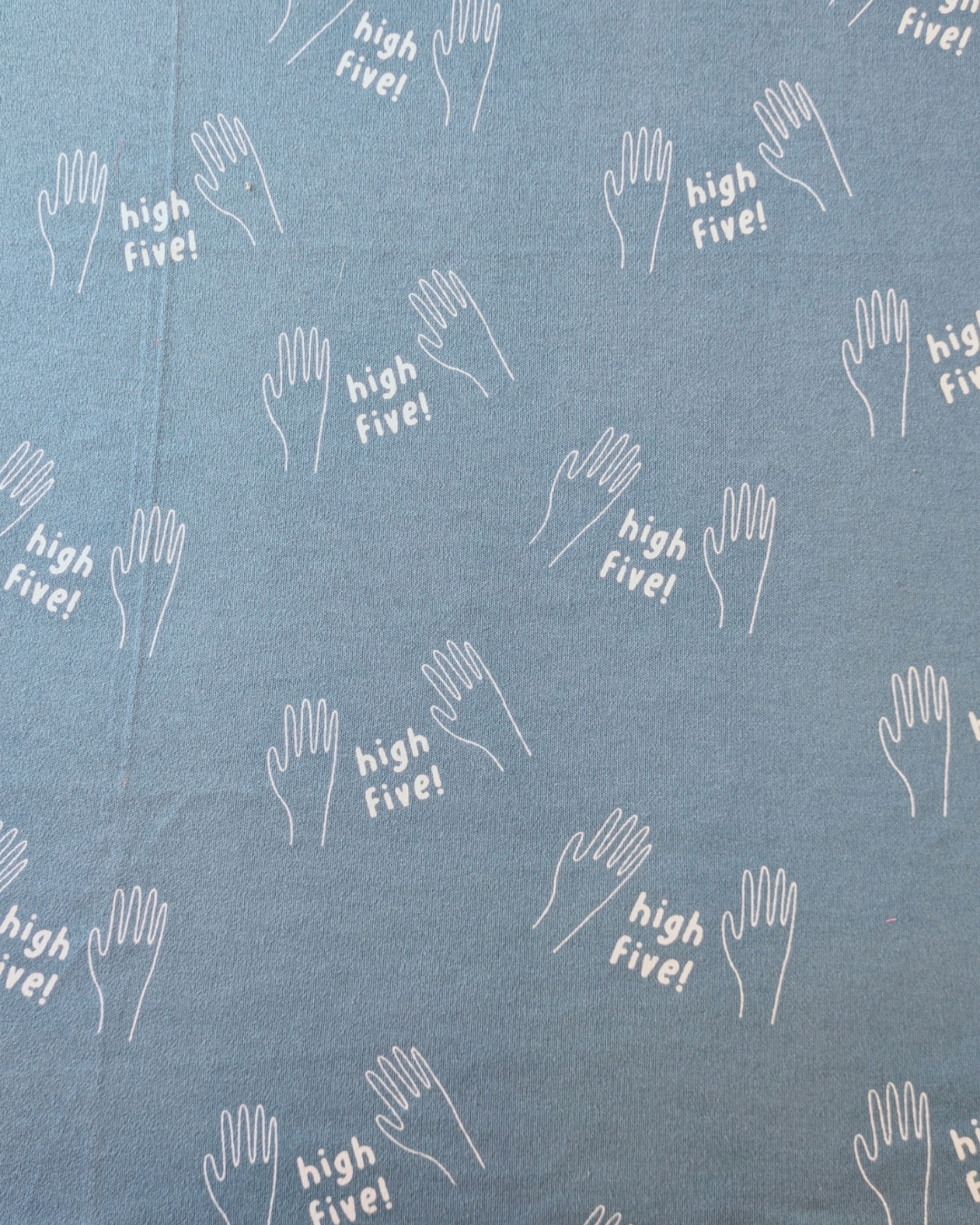 High Five Print Cotton Jersey Fabric Denim-pinclothing.co.uk-pinclothing.co.uk