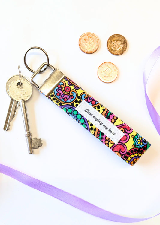 Rainbow Paisley Wristlet Keyring-pinclothing.co.uk-pinclothing.co.uk