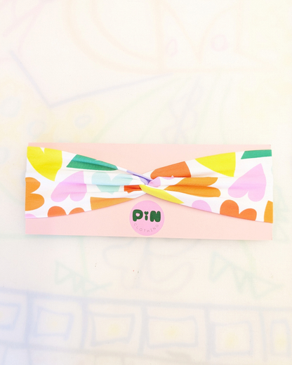 Rainbow Hearts Stretch Twist Headband SUPER SECONDS (OOAK)