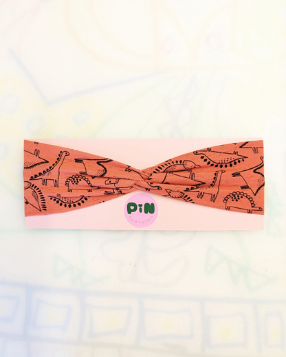 Rust Dinosaurs Stretch Twist Headband SUPER SECONDS (OOAK)