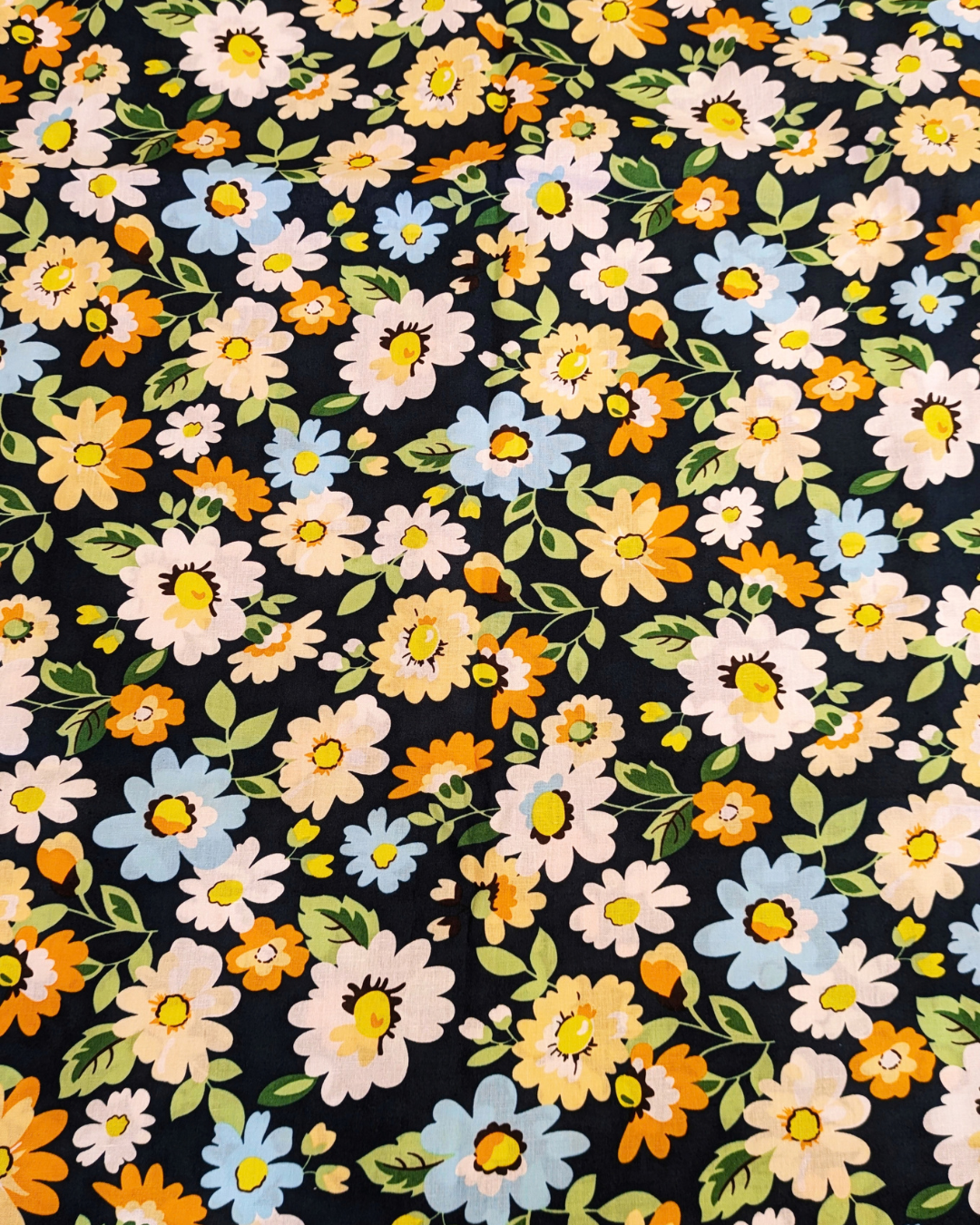 Navy Floral Printed Cotton-pinclothing.co.uk-pinclothing.co.uk