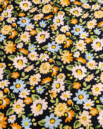Navy Floral Printed Cotton-pinclothing.co.uk-pinclothing.co.uk