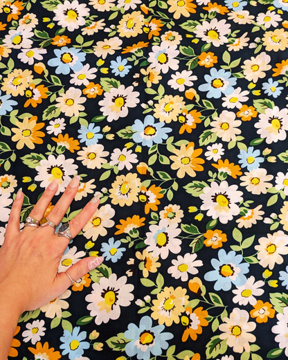 Navy Floral Printed Cotton-pinclothing.co.uk-pinclothing.co.uk