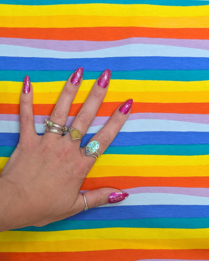 Wavy Rainbow Stripe Printed Cotton Jersey