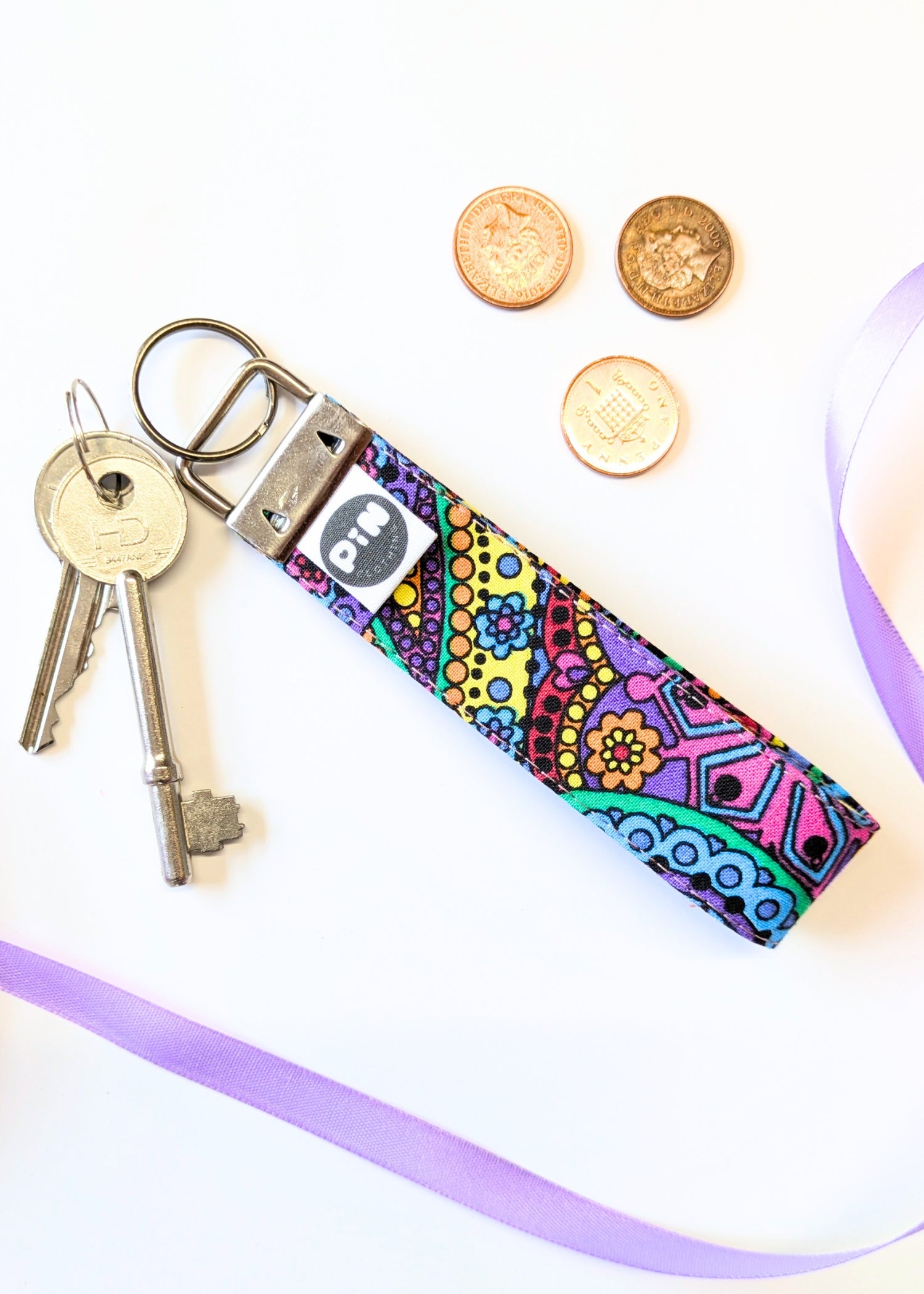 Rainbow Paisley Wristlet Keyring-pinclothing.co.uk-pinclothing.co.uk