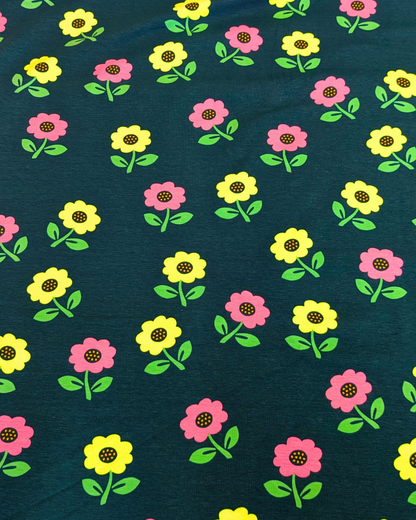 Neon Daisy Cotton Jersey Fabric-pinclothing.co.uk-pinclothing.co.uk