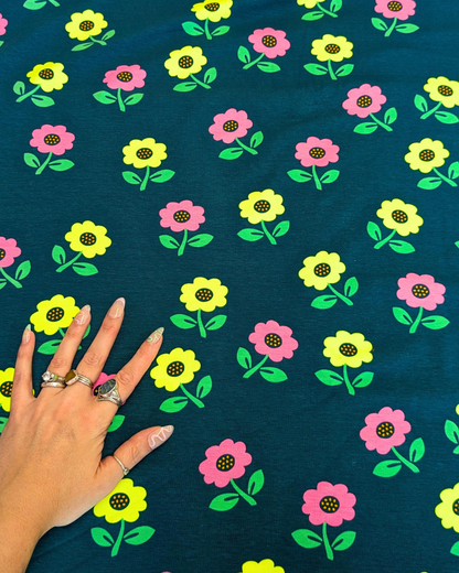 Neon Daisy Cotton Jersey Fabric-pinclothing.co.uk-pinclothing.co.uk