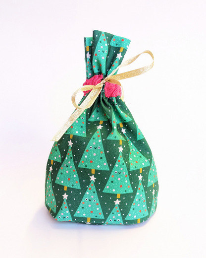 Xmas Trees Drawstring Gift Bag SUPER SECONDS (OOAK)