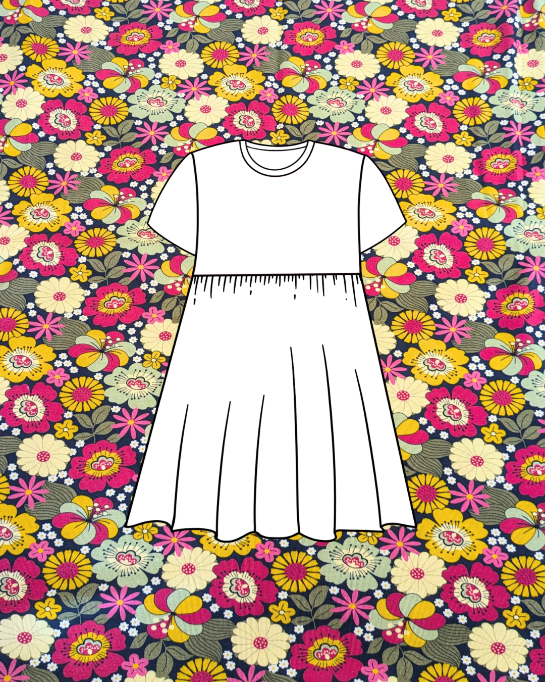 Flower Child Navy Cotton Jersey Fabric-pinclothing.co.uk-pinclothing.co.uk