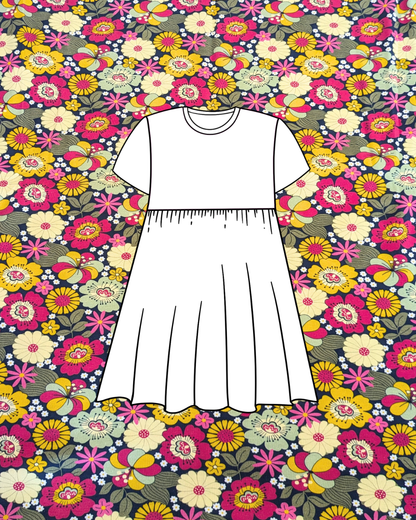 Flower Child Navy Cotton Jersey Fabric-pinclothing.co.uk-pinclothing.co.uk