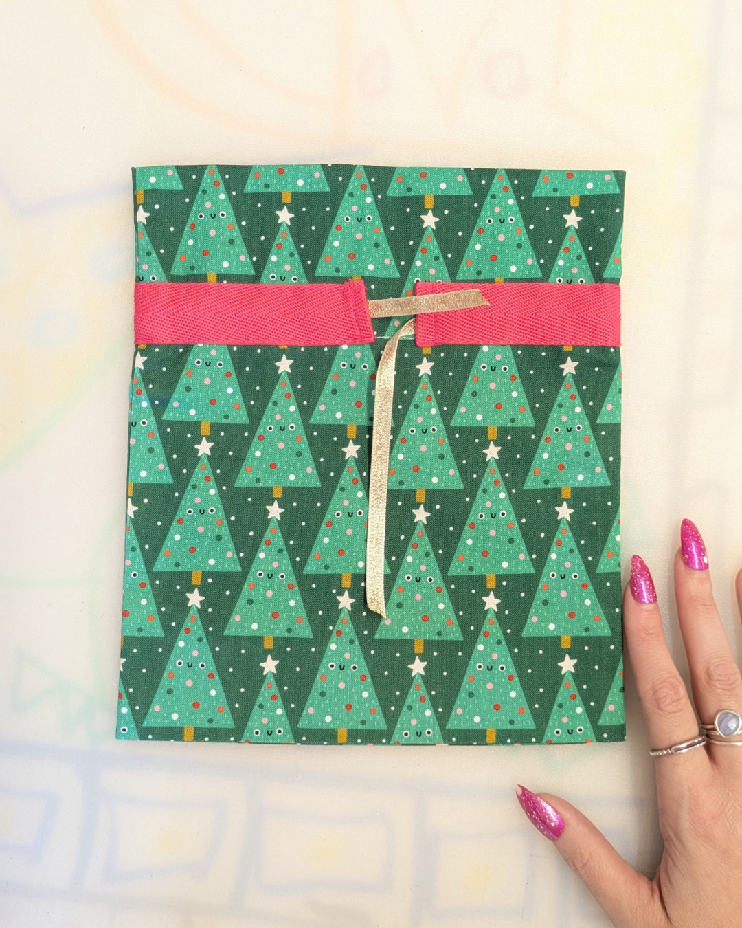 Xmas Trees Drawstring Gift Bag SUPER SECONDS (OOAK)