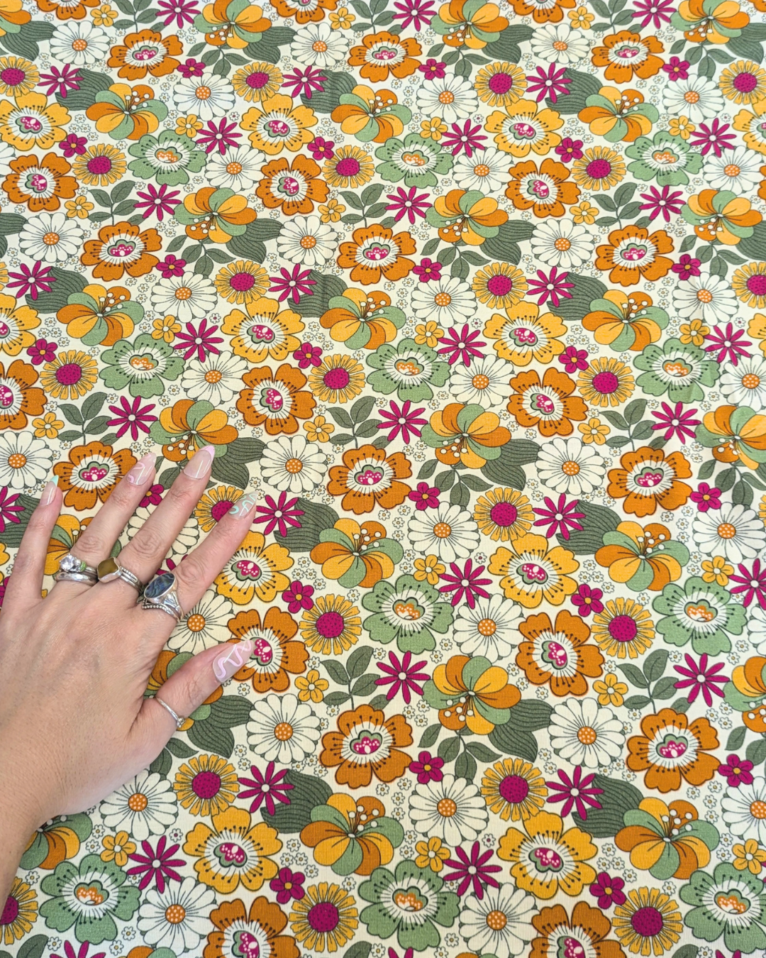 Flower Child Autumn Cotton Jersey Fabric-pinclothing.co.uk-pinclothing.co.uk