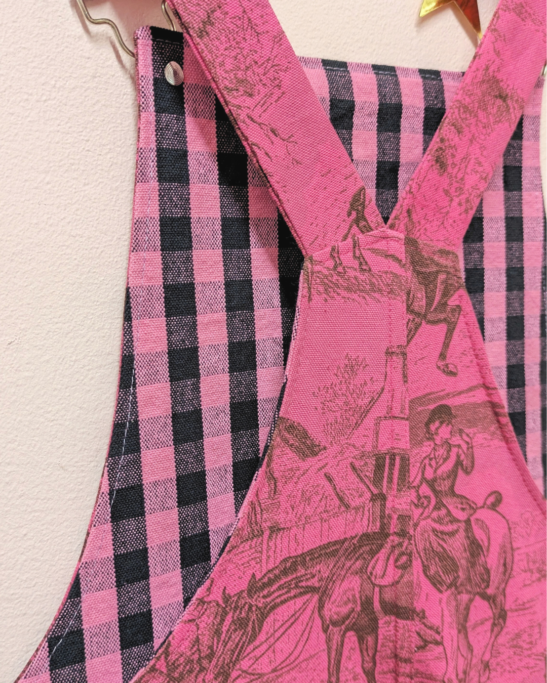Pink Pastoral Horses Dungaree Dress-pinclothing.co.uk-pinclothing.co.uk