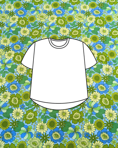 Flower Child Blue Green Cotton Jersey Fabric-pinclothing.co.uk-pinclothing.co.uk