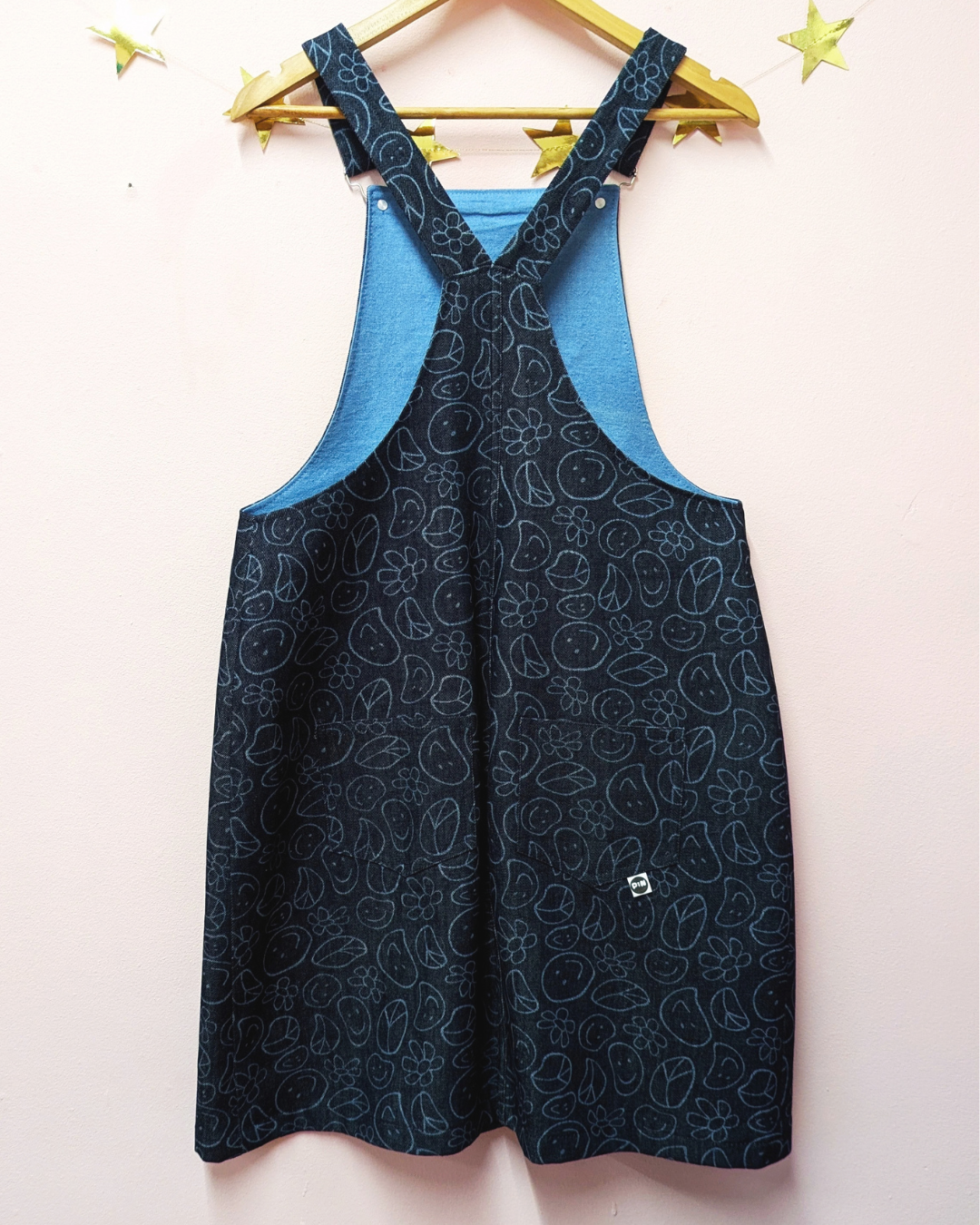 Smiley Faces Indigo Denim Dungaree Dress-pinclothing.co.uk-pinclothing.co.uk