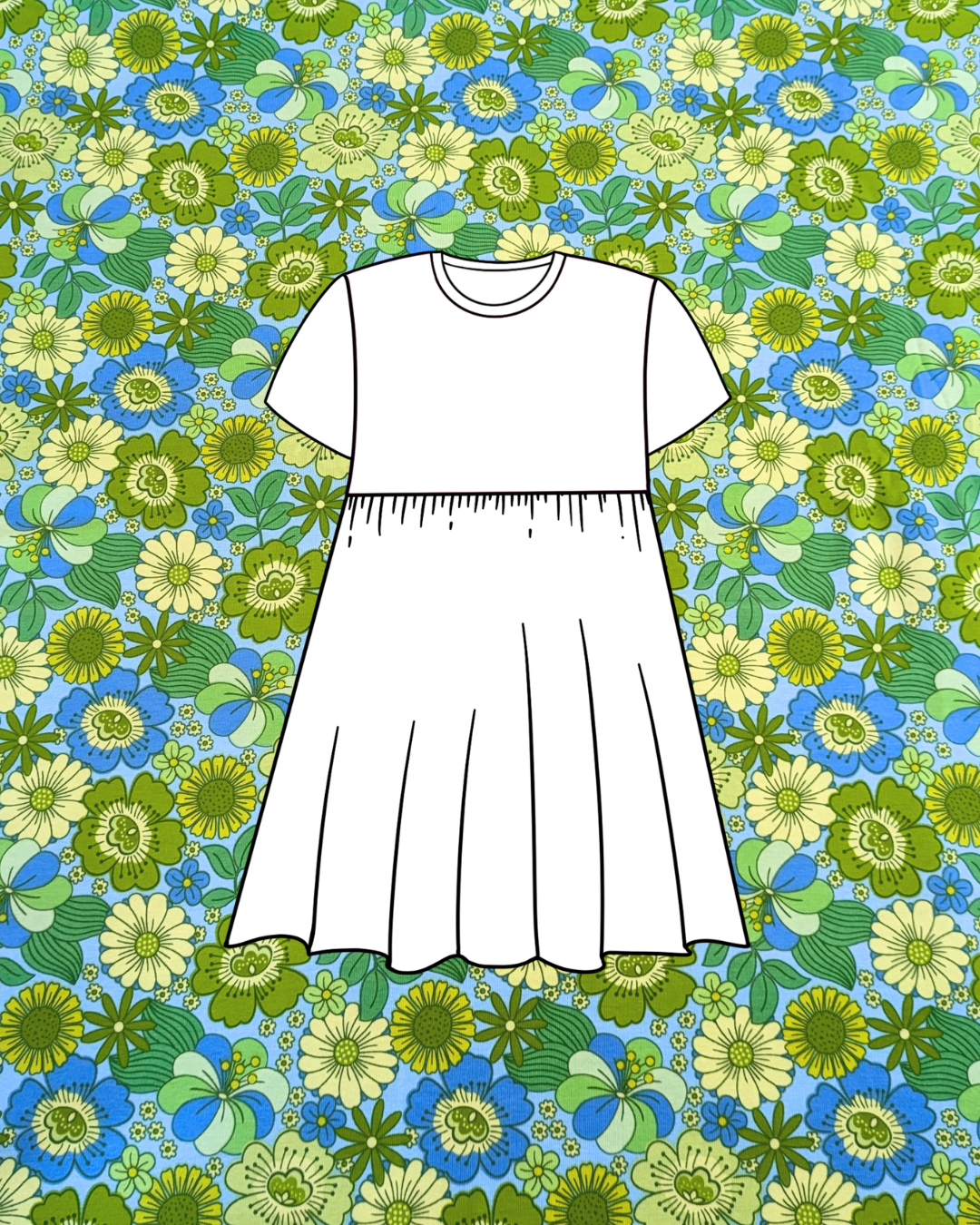 Flower Child Blue Green Cotton Jersey Fabric-pinclothing.co.uk-pinclothing.co.uk