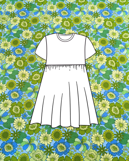 Flower Child Blue Green Cotton Jersey Fabric-pinclothing.co.uk-pinclothing.co.uk