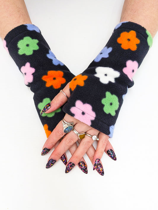 Arty Flowers Fleece Wrist Warmers SUPER SECONDS SALE (MD)-pinclothing.co.uk-pinclothing.co.uk