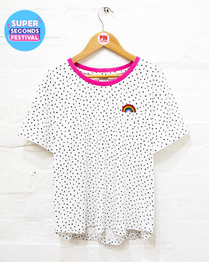 Black & White Polka Dot Rainbow Tee Size 8 - 10 SUPERSECONDS (OS)-Pin Clothing-pinclothing.co.uk
