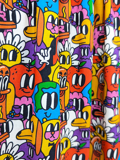 Cartoon Capers Print High Waisted Skirt-Pin Clothing-pinclothing.co.uk