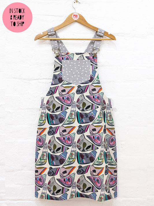 Chirpy Birds Dungaree Dress-Pin Clothing-pinclothing.co.uk