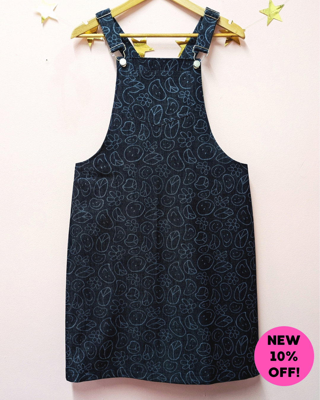 Smiley Faces Indigo Denim Dungaree Dress-pinclothing.co.uk-pinclothing.co.uk