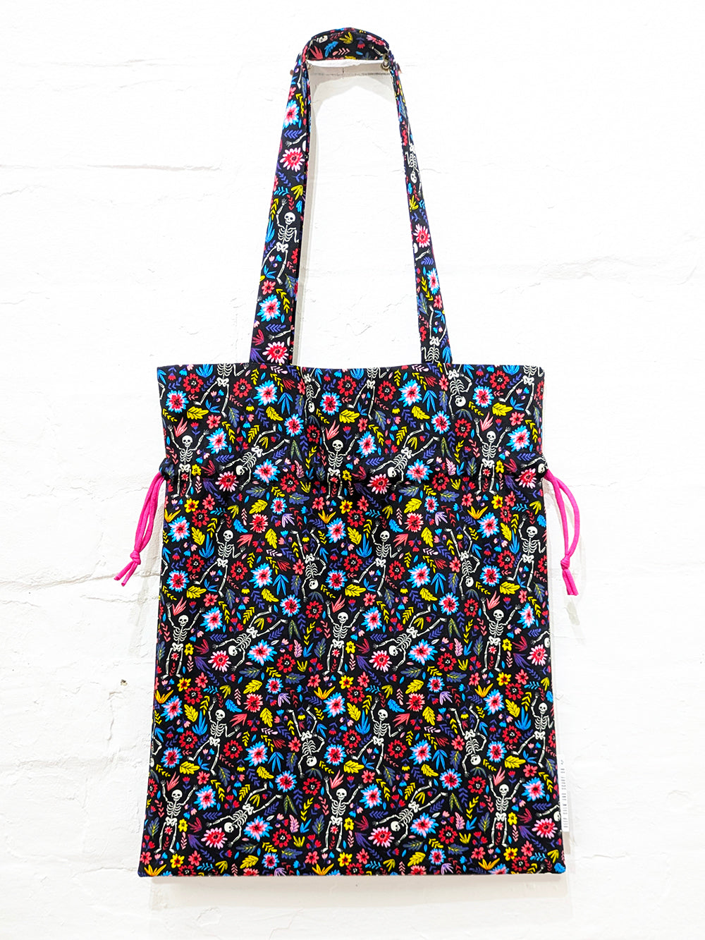 Floral Skeletons Drawstring Tote Bag-Pin Clothing-pinclothing.co.uk