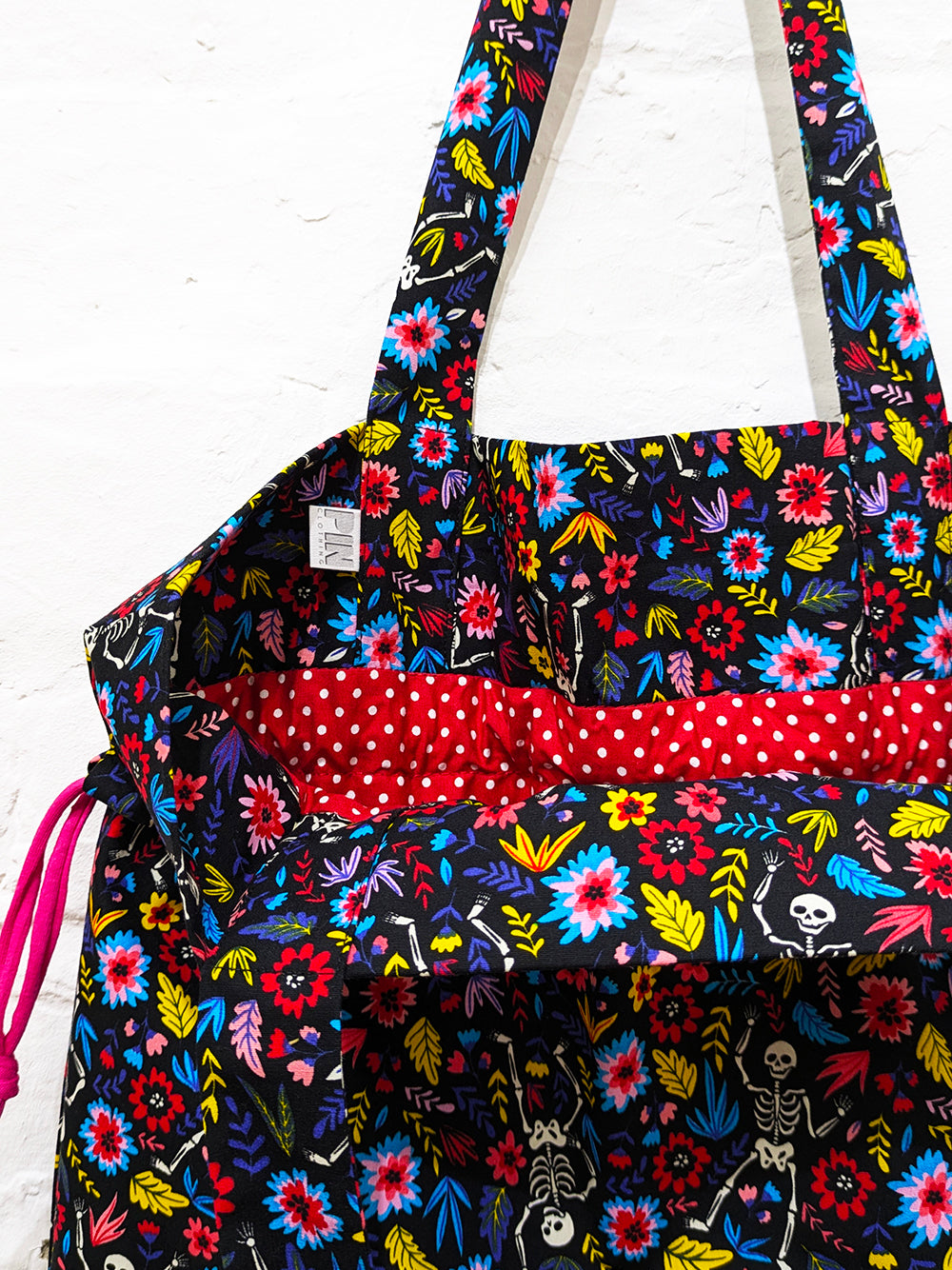 Floral Skeletons Drawstring Tote Bag-Pin Clothing-pinclothing.co.uk