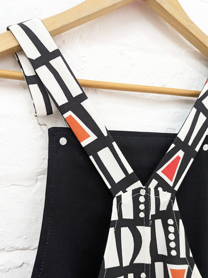 Monochrome Geometric Dungaree Dress SUPER SECONDS SALE (OOAK)-Pin Clothing-pinclothing.co.uk
