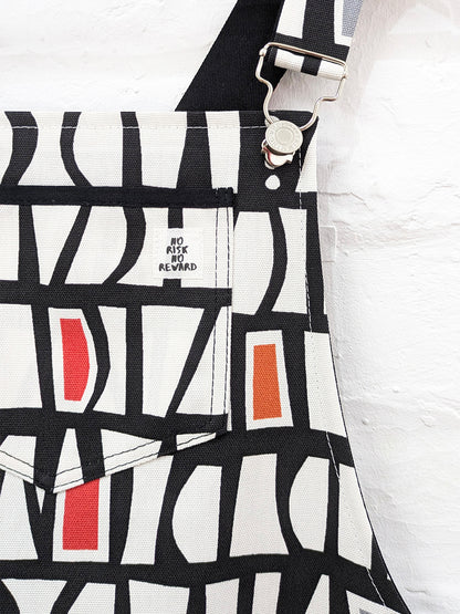 Monochrome Geometric Dungaree Dress SUPER SECONDS SALE (OOAK)-Pin Clothing-pinclothing.co.uk