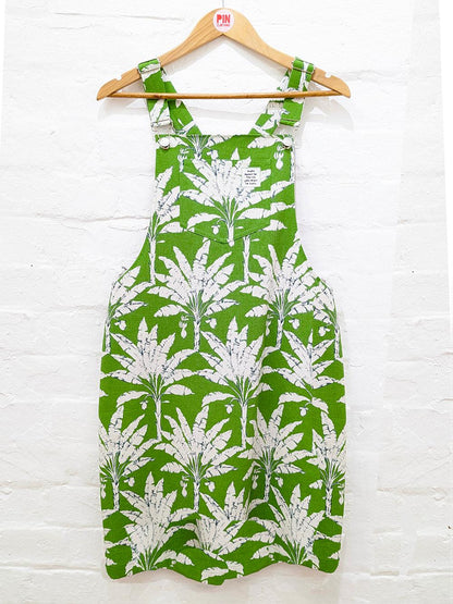 Green Palms Dungaree Dress SUPER SECONDS SALE (OOAK)-Pin Clothing-pinclothing.co.uk