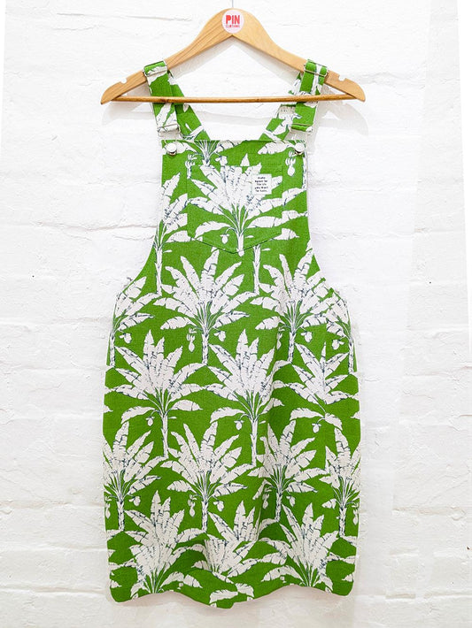 Green Palms Dungaree Dress SUPER SECONDS SALE (OOAK)-Pin Clothing-pinclothing.co.uk