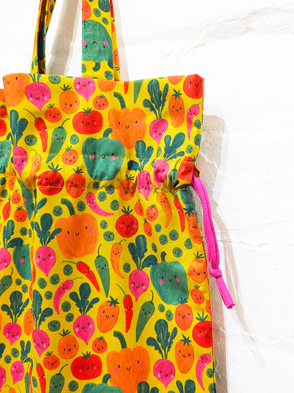 Happy Veg Drawstring Tote Bag-Pin Clothing-pinclothing.co.uk