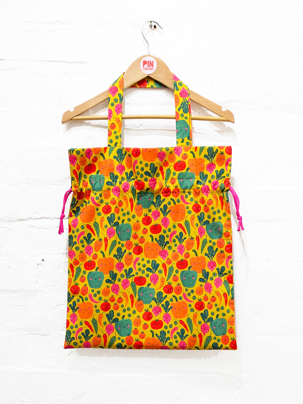 Happy Veg Drawstring Tote Bag-Pin Clothing-pinclothing.co.uk