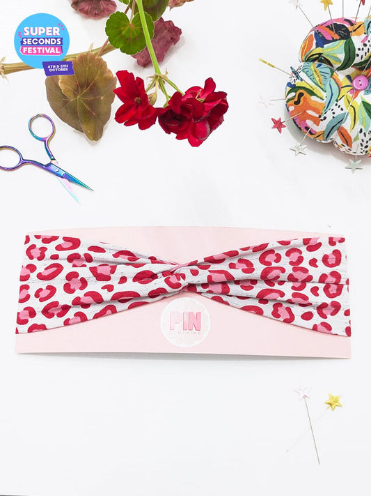Pink & Red Leopard Print Twist Headband SUPER SECONDS SALE (MD)-Pin Clothing-pinclothing.co.uk