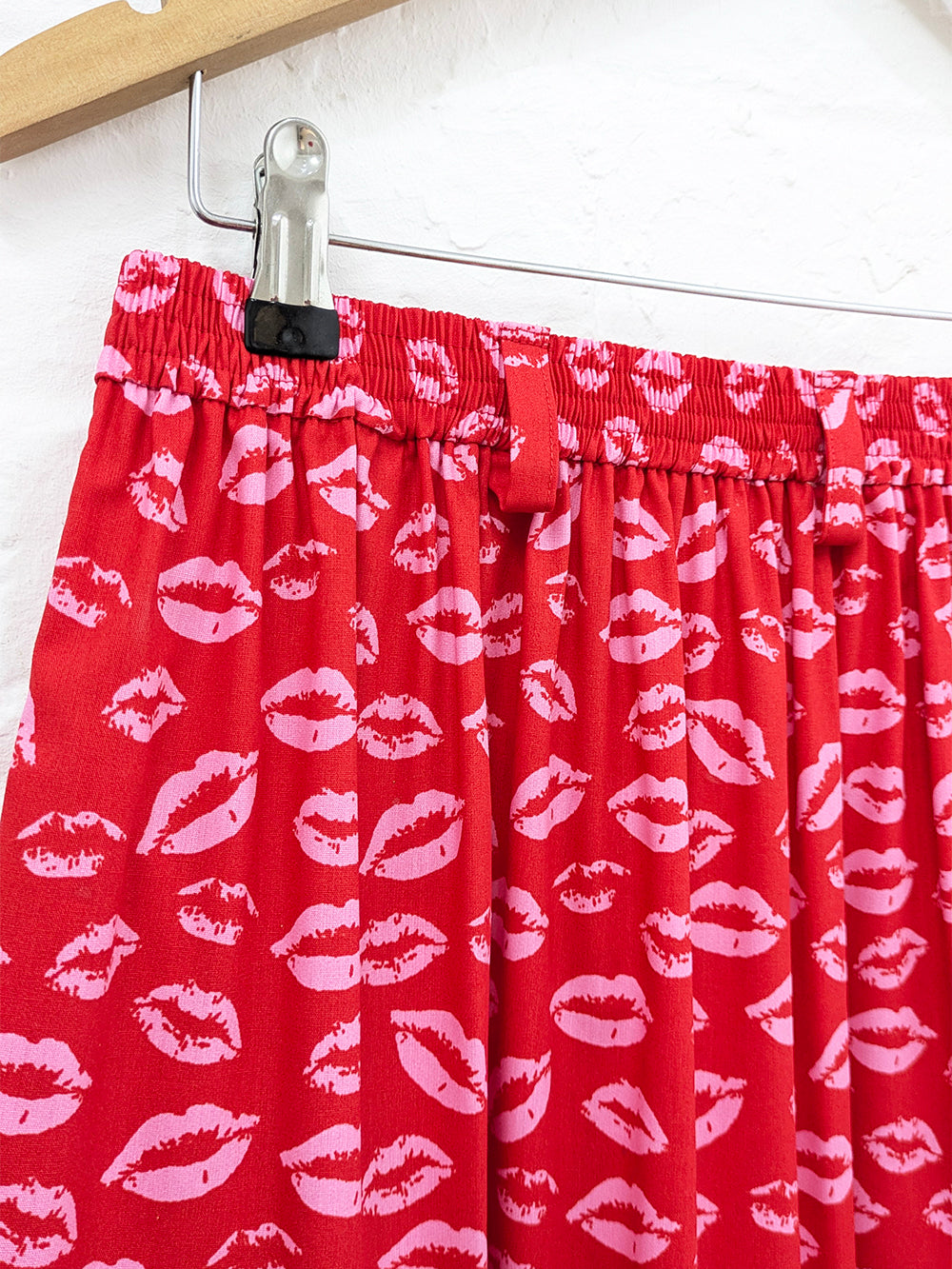 Pink & Red Kisses High Waisted Skirt SUPER SECONDS SALE (OOAK)-Pin Clothing-pinclothing.co.uk