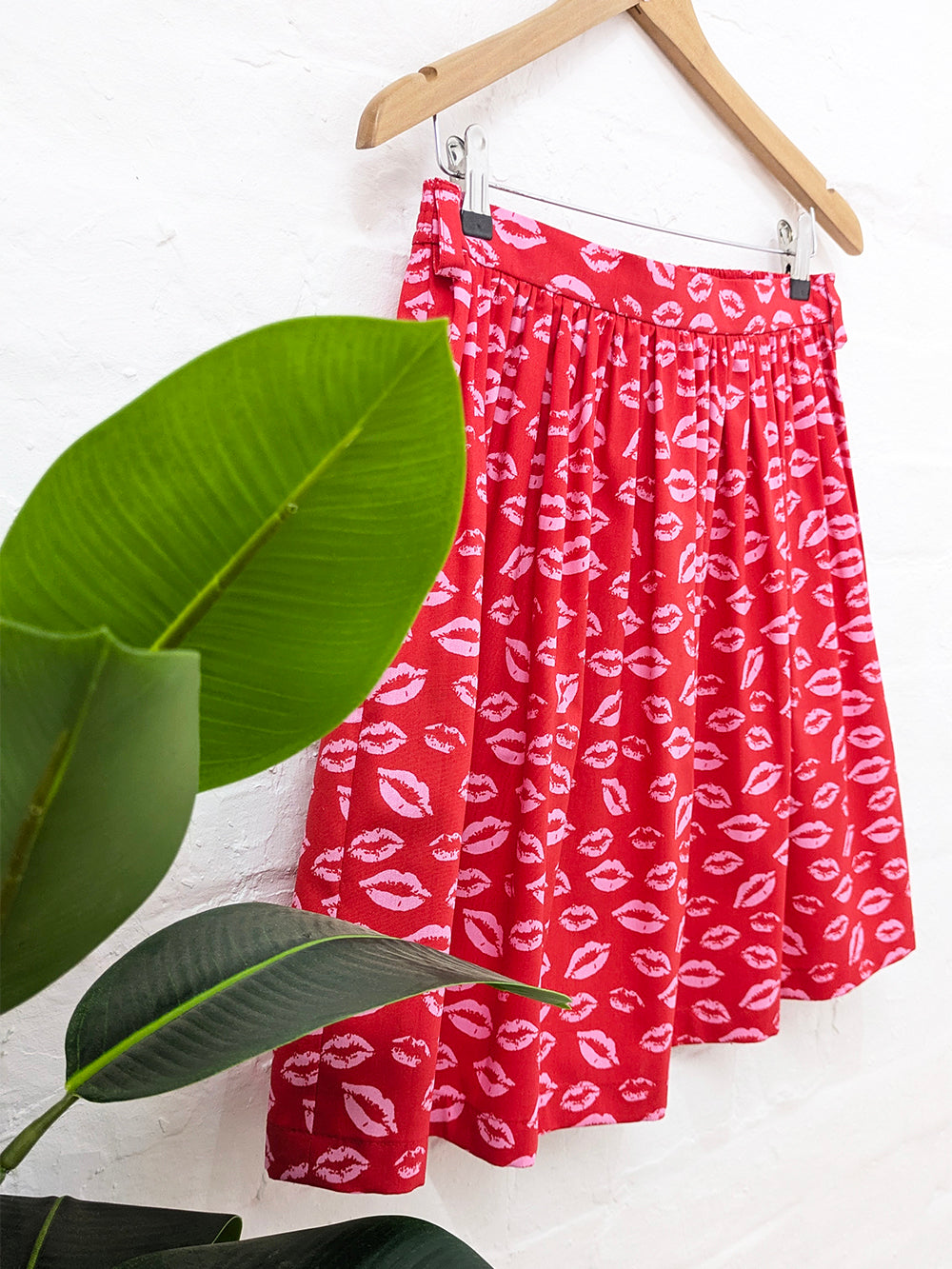 Pink & Red Kisses High Waisted Skirt SUPER SECONDS SALE (OOAK)-Pin Clothing-pinclothing.co.uk
