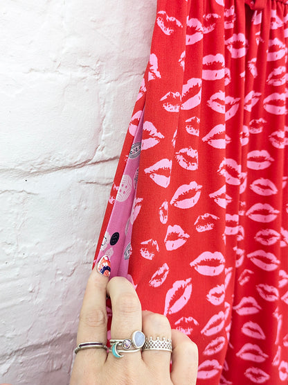 Pink & Red Kisses High Waisted Skirt SUPER SECONDS SALE (OOAK)-Pin Clothing-pinclothing.co.uk