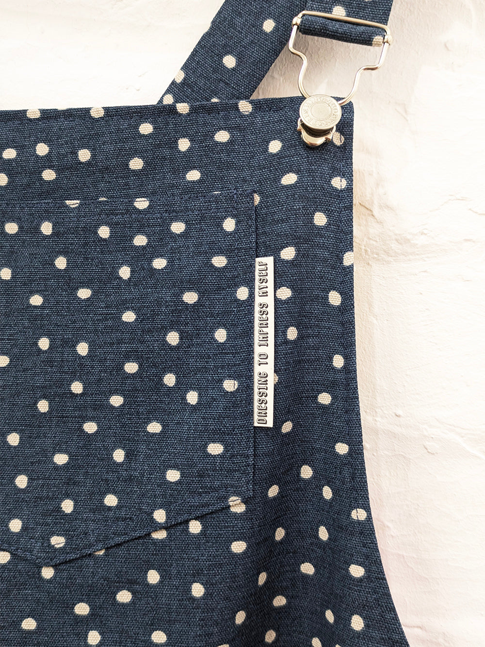 Navy Polka Dot Dungaree Dress SUPER SECONDS SALE (OOAK)-Pin Clothing-pinclothing.co.uk