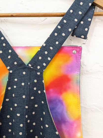 Navy Polka Dot Dungaree Dress SUPER SECONDS SALE (OOAK)-Pin Clothing-pinclothing.co.uk