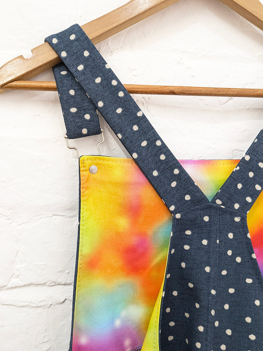 Navy Polka Dot Dungaree Dress SUPER SECONDS SALE (OOAK)-Pin Clothing-pinclothing.co.uk