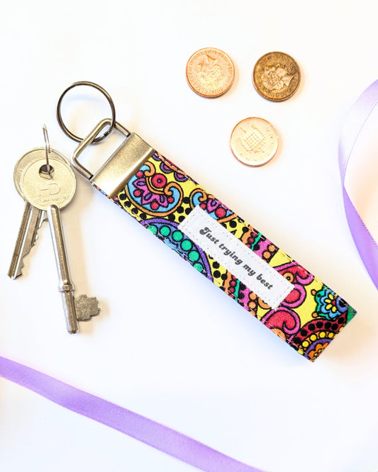 Rainbow Paisley Wristlet Keyring-pinclothing.co.uk-pinclothing.co.uk